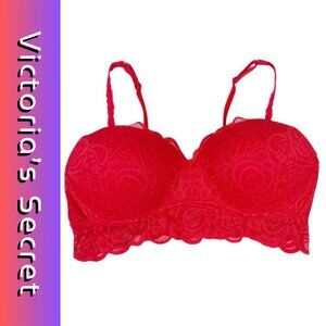PINK Victorias Secret Women Red Floral Lace Comfort Pullover Push Up Bralette